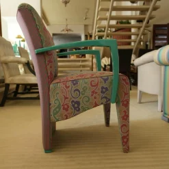 Luxus Stuhlsets|2er-Set Armlehnstuhl Extra Stoff Mehrfarbig Lack Hochglanz Grün