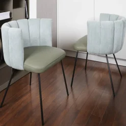 KFF Stuhlsets|2er-Set Armlehnstuhl Gaia Rundrohrgestell Bezug Rücken Stoff Lisboa Farbe 18 Sitz Leder Silk Dark Olive