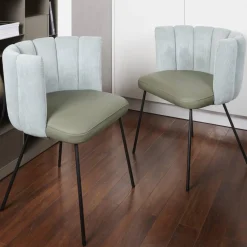 KFF Stuhlsets|2er-Set Armlehnstuhl Gaia Rundrohrgestell Bezug Rücken Stoff Lisboa Farbe 18 Sitz Leder Silk Dark Olive