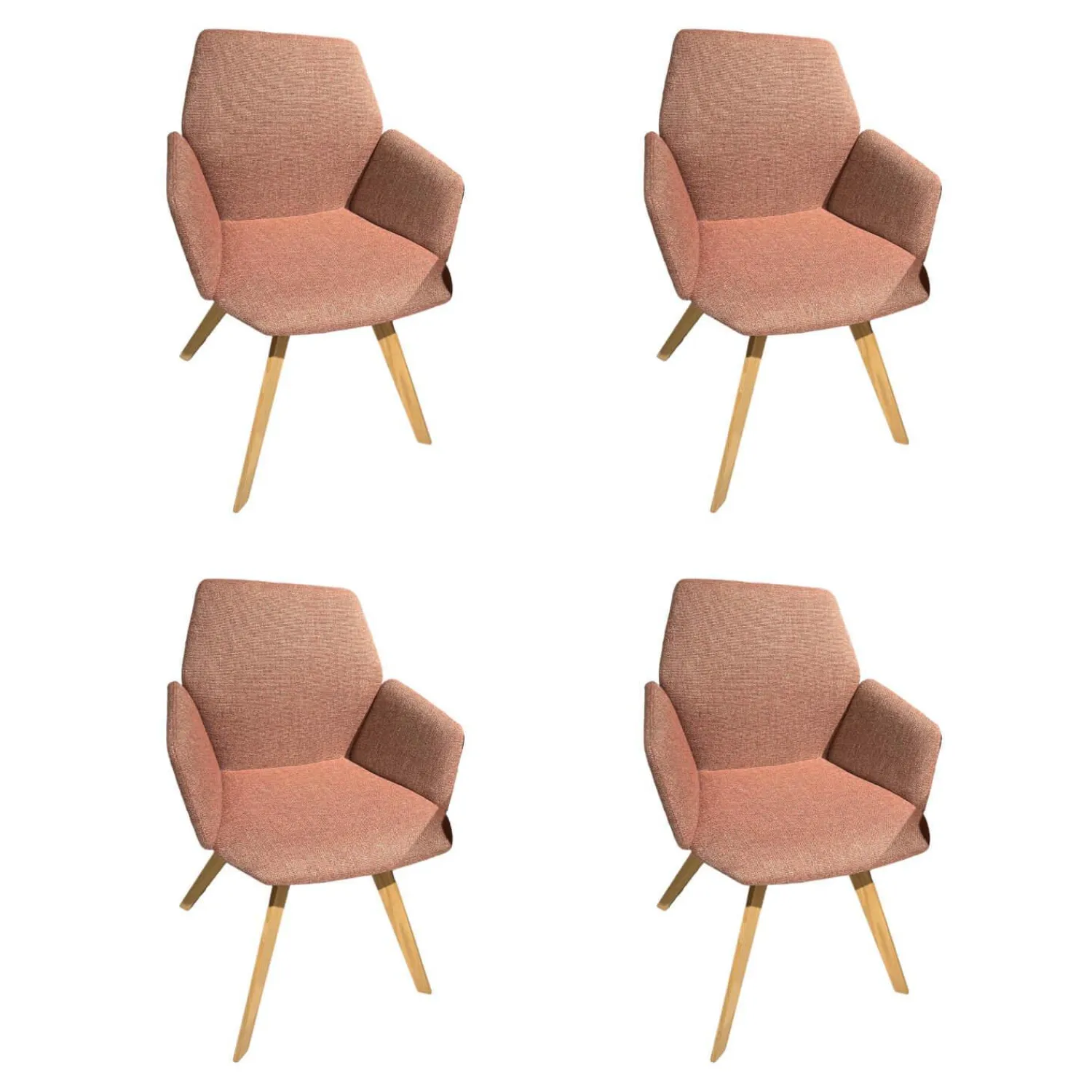 Schöner Wohnen-Kollektion Stuhlsets|4er-Set Armlehnstuhl Honey Stoff Cardiff Rot Füße Wildeiche Hell Geölt
