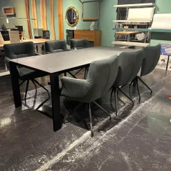 Nouvion Stuhlsets|6er-Set Armlehnstuhl Leder Idaho Graphit Grau Sparkfuß Stahl Schwarz Drehbar