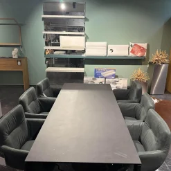 Nouvion Stuhlsets|6er-Set Armlehnstuhl Leder Idaho Graphit Grau Sparkfuß Stahl Schwarz Drehbar