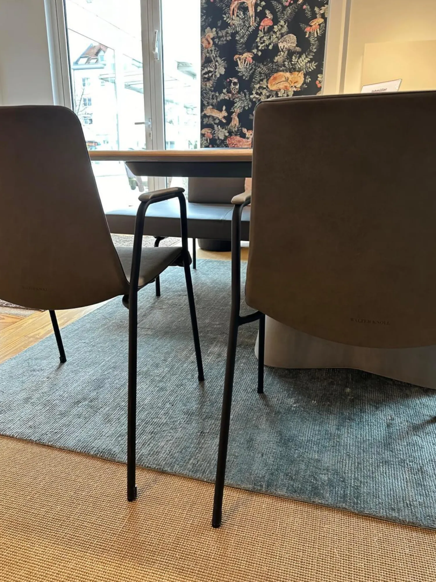 Walter Knoll Stuhlsets|6er-Set Armlehnstuhl Liz M 1330 Bezug Leder Vintage Fango Grau Gestell Schwarz Stapelbar