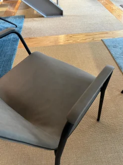 Walter Knoll Stuhlsets|6er-Set Armlehnstuhl Liz M 1330 Bezug Leder Vintage Fango Grau Gestell Schwarz Stapelbar