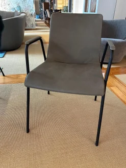 Walter Knoll Stuhlsets|6er-Set Armlehnstuhl Liz M 1330 Bezug Leder Vintage Fango Grau Gestell Schwarz Stapelbar