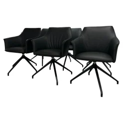 Leolux Stuhlsets|6er-Set Armlehnstuhl Mara Cruz Leder Senso 1000 Schwarz Gestell Metall Epoxy Granite Anthrazit Matt