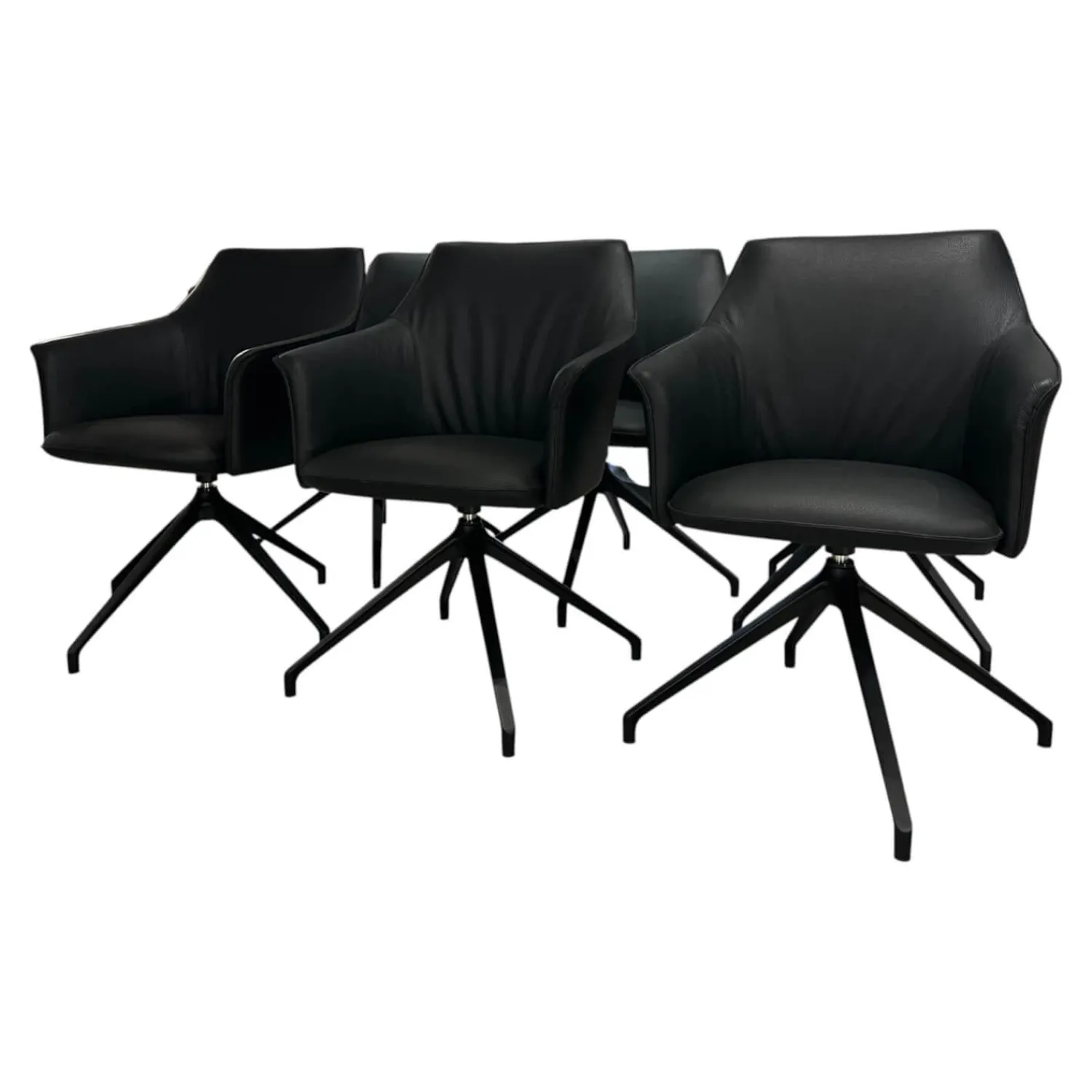 Leolux Stuhlsets|6er-Set Armlehnstuhl Mara Cruz Leder Senso 1000 Schwarz Gestell Metall Epoxy Granite Anthrazit Matt