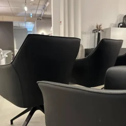 Leolux Stuhlsets|6er-Set Armlehnstuhl Mara Cruz Leder Senso 1000 Schwarz Gestell Metall Epoxy Granite Anthrazit Matt