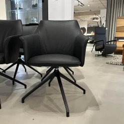 Leolux Stuhlsets|6er-Set Armlehnstuhl Mara Cruz Leder Senso 1000 Schwarz Gestell Metall Epoxy Granite Anthrazit Matt