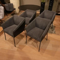 KFF Stuhlsets|4er-Set Armlehnstuhl Milo Bezug Innen Stoff Lisboa 1 Grau Außen Leder Glove Schwarz Gestell Struktur Anthrazit