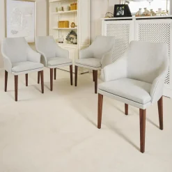 Bielefelder Werkstätten Stuhlsets|4er-Set Armlehnstuhl Saloni Bezug 1602-15 Gestell Nussbaum Geölt