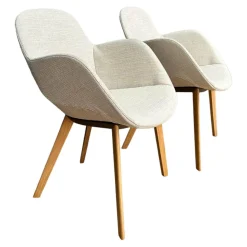 Walter Knoll Stuhlsets|2er-Set Armlehnstuhl Sheru Drehbar Bezug Stoff Canto Pearl Beige Füße Eiche Geräuchert Geölt