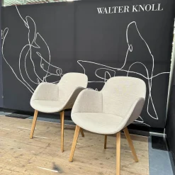 Walter Knoll Stuhlsets|2er-Set Armlehnstuhl Sheru Drehbar Bezug Stoff Canto Pearl Beige Füße Eiche Geräuchert Geölt