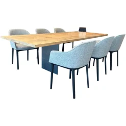 Vitra Stuhlsets|6er-Set Armlehnstuhl Softshell Stoff Savana 06 Siragrey Melange Grau Gestell Basic Dark Schwarz