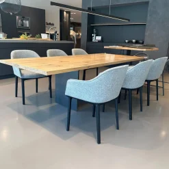 Vitra Stuhlsets|6er-Set Armlehnstuhl Softshell Stoff Savana 06 Siragrey Melange Grau Gestell Basic Dark Schwarz