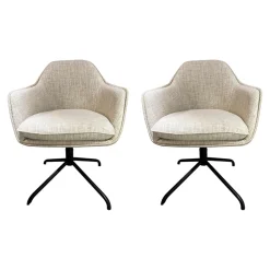 Christine Kröncke Stuhlsets|2er-Set Armlehnstuhl Sophie Innen Stoff Sama 072 Papyrus Creme Außen Leder Nature Lavagrau Gestell Schwarz Pulverbeschichtet