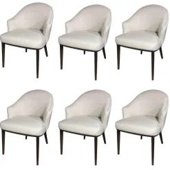 Rubelli Casa Stuhlsets|6er-Set Armlehnstuhl Virna Bezug Stoff Rubelli Fabthirty Bianco Creme Holzgestell Esche Gebeizt Moka Braun