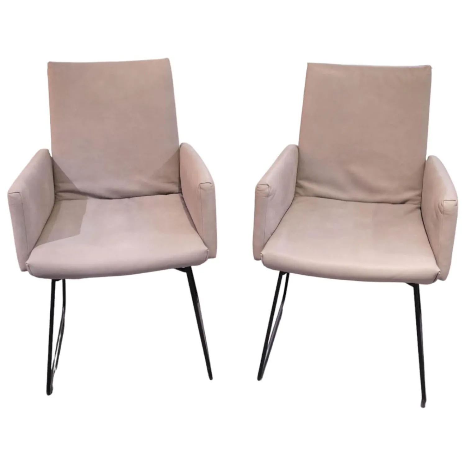 W. Schillig Stuhlsets|2er-Set Armlehnstuhl WK 790 Bezug Leder LK60 Steel Grau Schlittengestell Schwarz