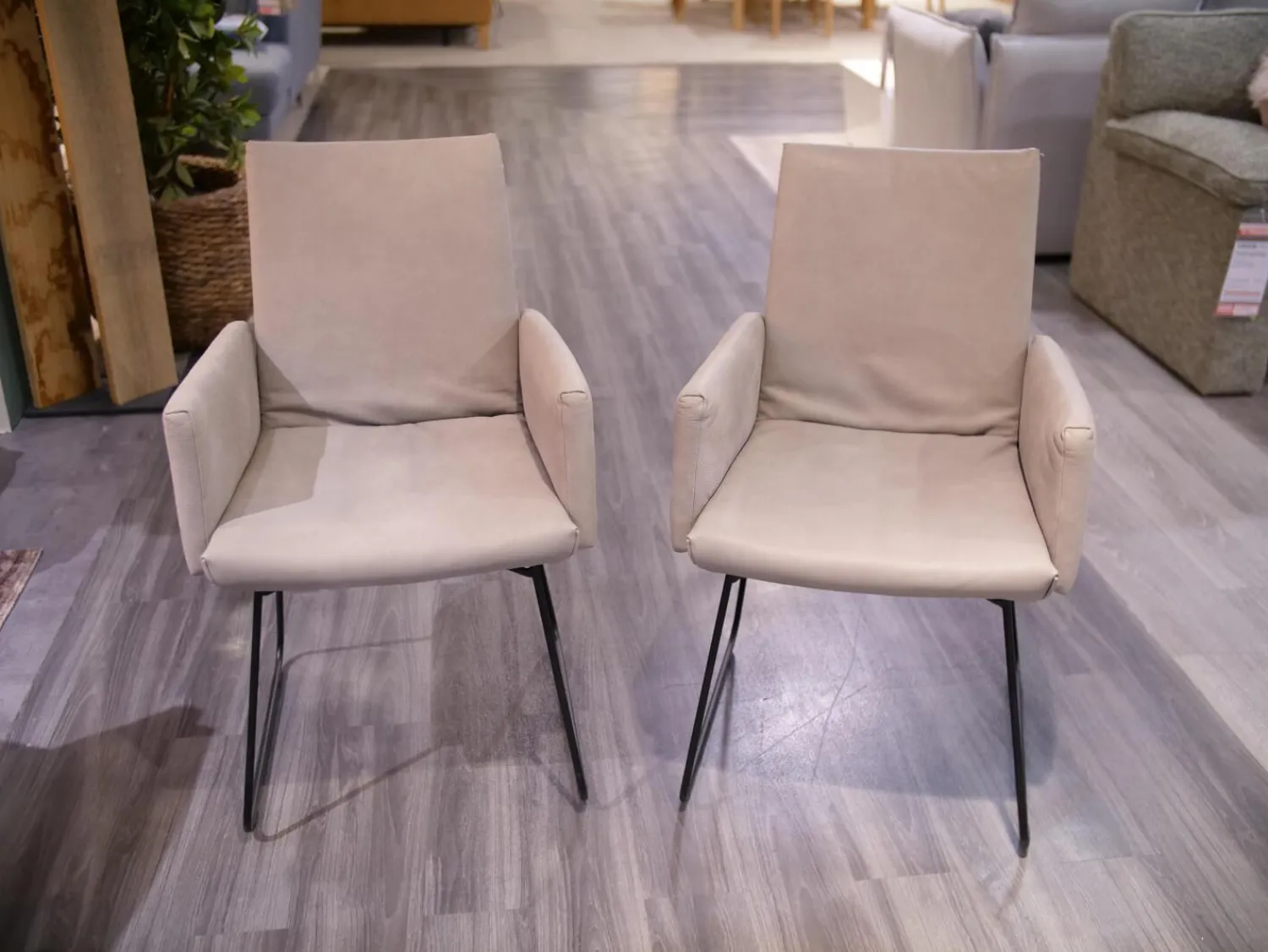 W. Schillig Stuhlsets|2er-Set Armlehnstuhl WK 790 Bezug Leder LK60 Steel Grau Schlittengestell Schwarz