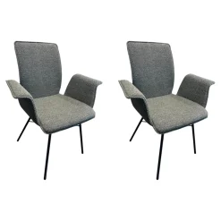 Raum.Freunde Stuhlsets|2er-Set Armlehnstuhl Yanis Stoff Alpine ALP203 Thyme Grau Gestell Anthrazit Schwarz