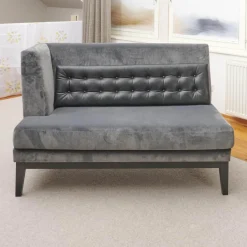 Bielefelder Werkstätten Bänke|2er-Set Bank Polo Dining Stoff City Velvet Reloaded Grau Gestell Esche Schwarz Gebeizt Mit Vorstellkissen