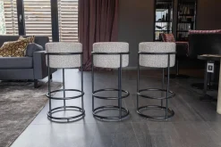 COR Barhocker & Barstühle|3er-Set Barhocker Drop Stoff 5018 Zement Ecru Grau Fuß Schwarz Pulverbeschichtet