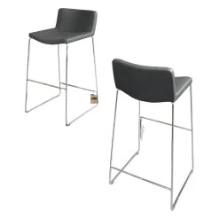 Tonon Barhocker & Barstühle|2er-Set Barhocker Wave Bezug Eco-Leder Schwarz Gestell Verchromt Inklusive Gleiter
