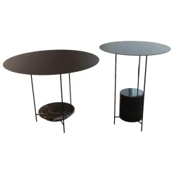 Molteni & C Beistelltische|2er-Set Beistelltisch Panna Cotta Stahlbech Schwarz Lackiert Marmor Marquina Schwarz