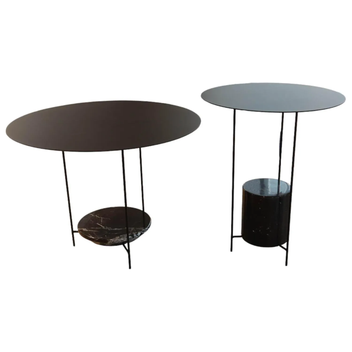 Molteni & C Beistelltische|2er-Set Beistelltisch Panna Cotta Stahlbech Schwarz Lackiert Marmor Marquina Schwarz