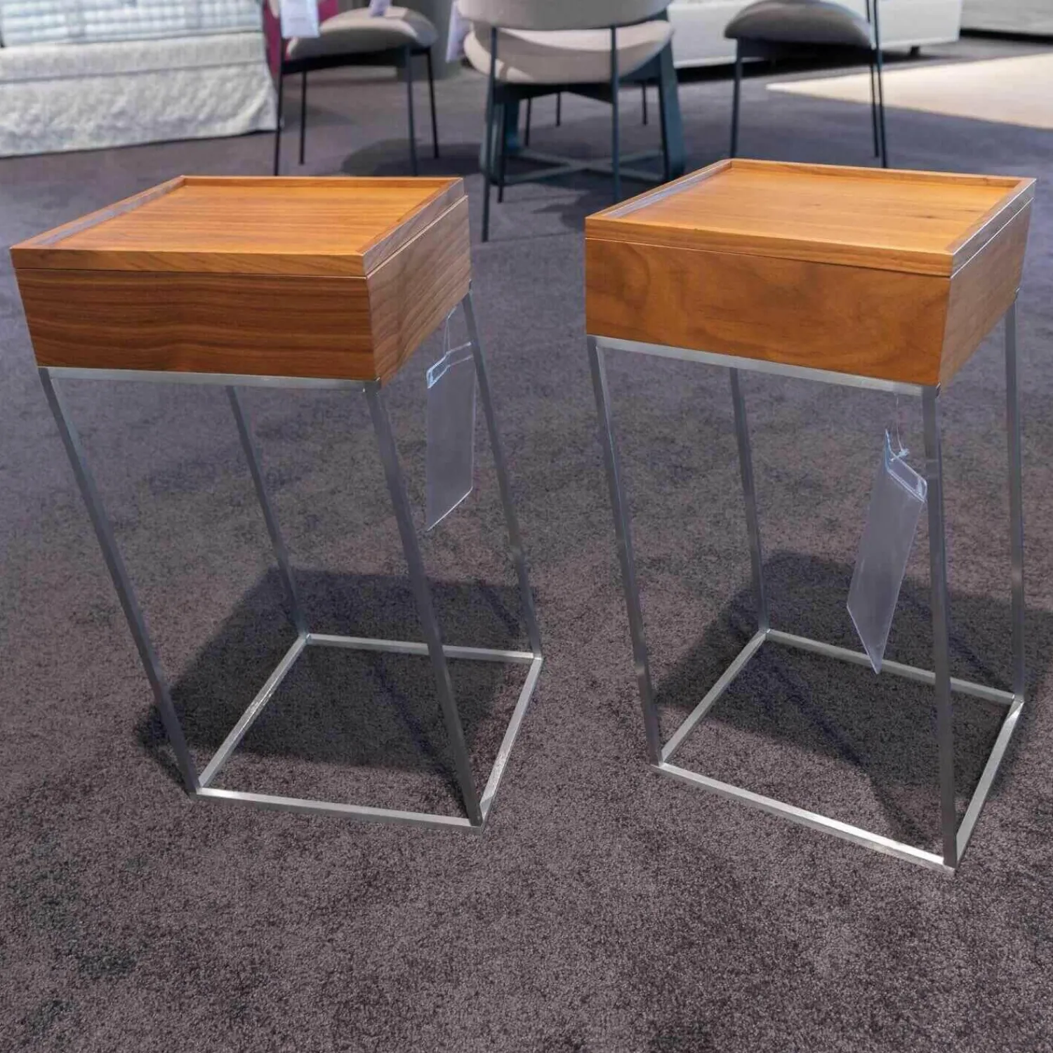 Signet Beistelltische|2er-Set Beistelltisch SI St-Vince 000005 Nussbaum Teilmassiv Natur Lackiert Geschliffen Gestell Edel