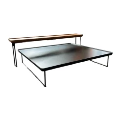 Cassina Beistelltische|2er-Set Beistelltisch Torei Platte Amerikanischer Nussbaum Und Marmor Marquina Schwarz Gestell Metall Schwarz