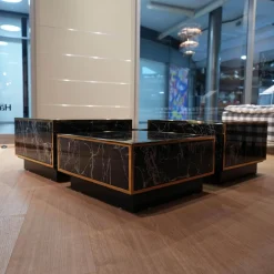 Eichholtz Couchtische|4er-Set Couchtisch Concordia Schwarzer Kunstmarmor Gold Finish