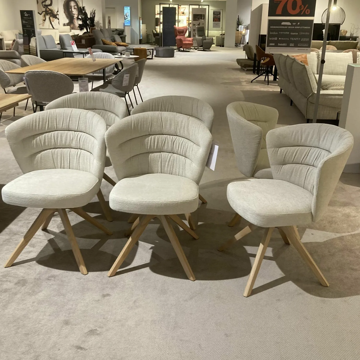 Venjakob Stuhlsets|6er-Set Drehstuhl Capri Stoff Funchal Beige Gestell Wildeiche Hell Gölt