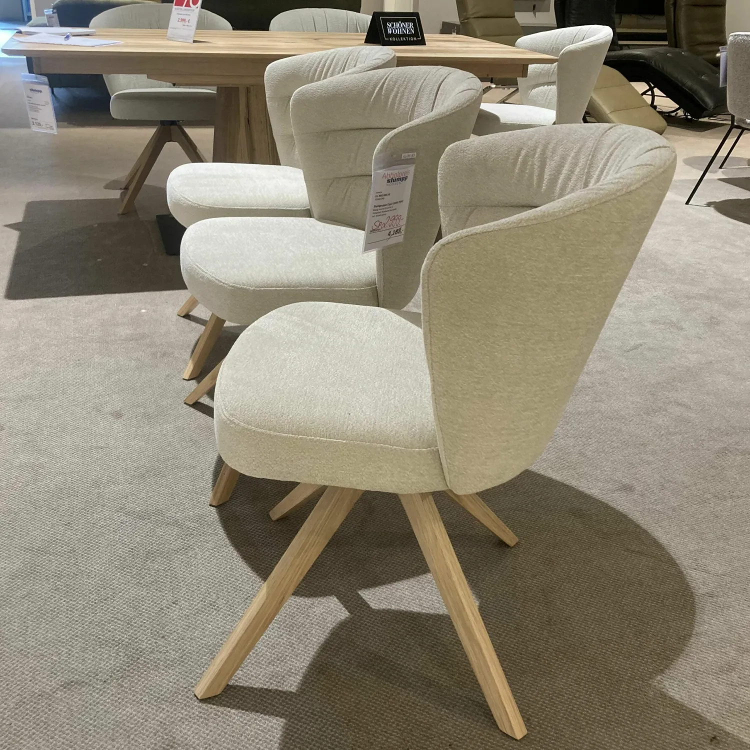 Venjakob Stuhlsets|6er-Set Drehstuhl Capri Stoff Funchal Beige Gestell Wildeiche Hell Gölt