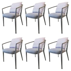 B&B Italia Essgruppen|Stuhlsets|6er-Set Erica Armlehnstuhl Stoff Sitzkissen Grau Rückenkissen Mehrfarbig Blau Rot Grün Füße Metall Grau Pulverbeschichtet