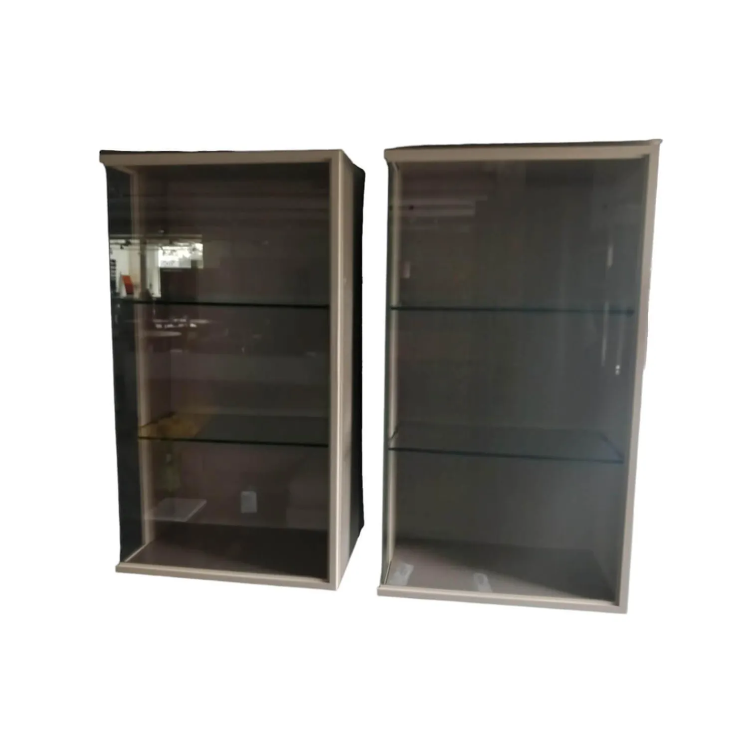 Sudbrock Vitrinen & Highboards|2er-Set Hängeschränke Cubo Glas Farbe Glattlack Kaschmir Grau Beige