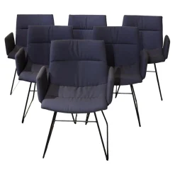 Girsberger Stuhlsets|6er-Set Kufenstuhl Mit Armlehnen Marel Stoff Steelcut Trio 3 Braunblau Gestell Metall Schwarz