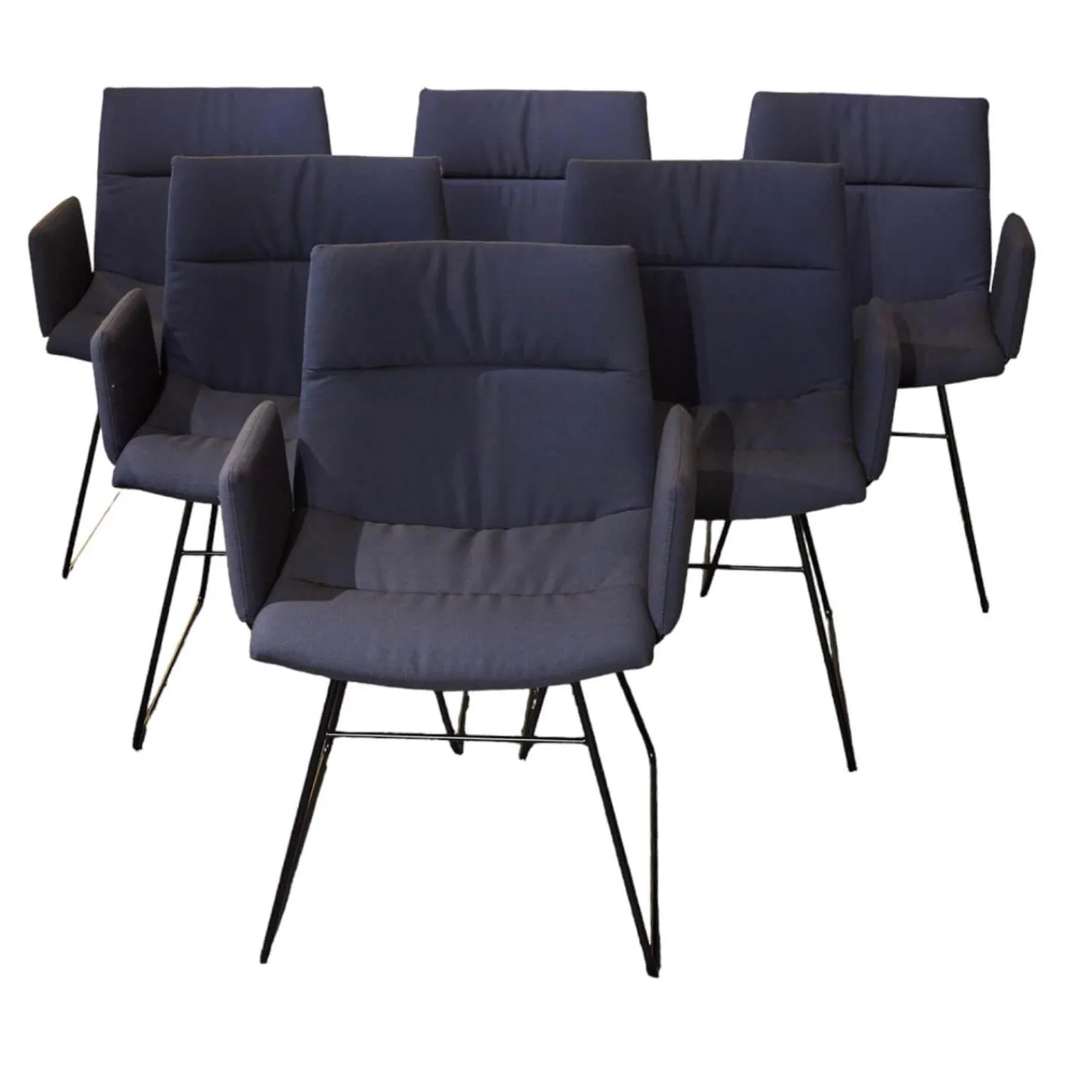Girsberger Stuhlsets|6er-Set Kufenstuhl Mit Armlehnen Marel Stoff Steelcut Trio 3 Braunblau Gestell Metall Schwarz