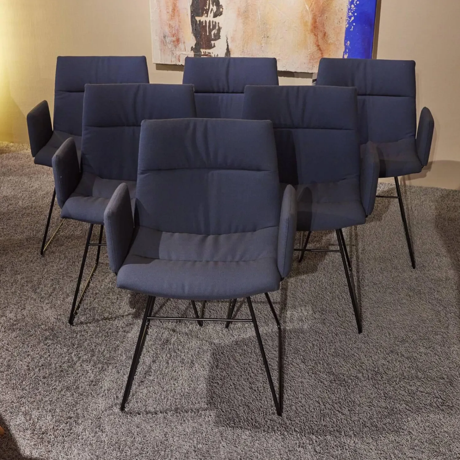 Girsberger Stuhlsets|6er-Set Kufenstuhl Mit Armlehnen Marel Stoff Steelcut Trio 3 Braunblau Gestell Metall Schwarz