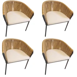 Ligne Roset Stuhlsets|4er-Set Lapel Rückenlehne Synthetischer Rattan Gestell Aluminium Kohlefarben