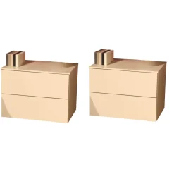 Sudbrock Nachttische|2er-Set Nachtkommode Miria Glattlack 419 Blütenweiß Zargen 023 Birke Sahara Mit Push Beschlag