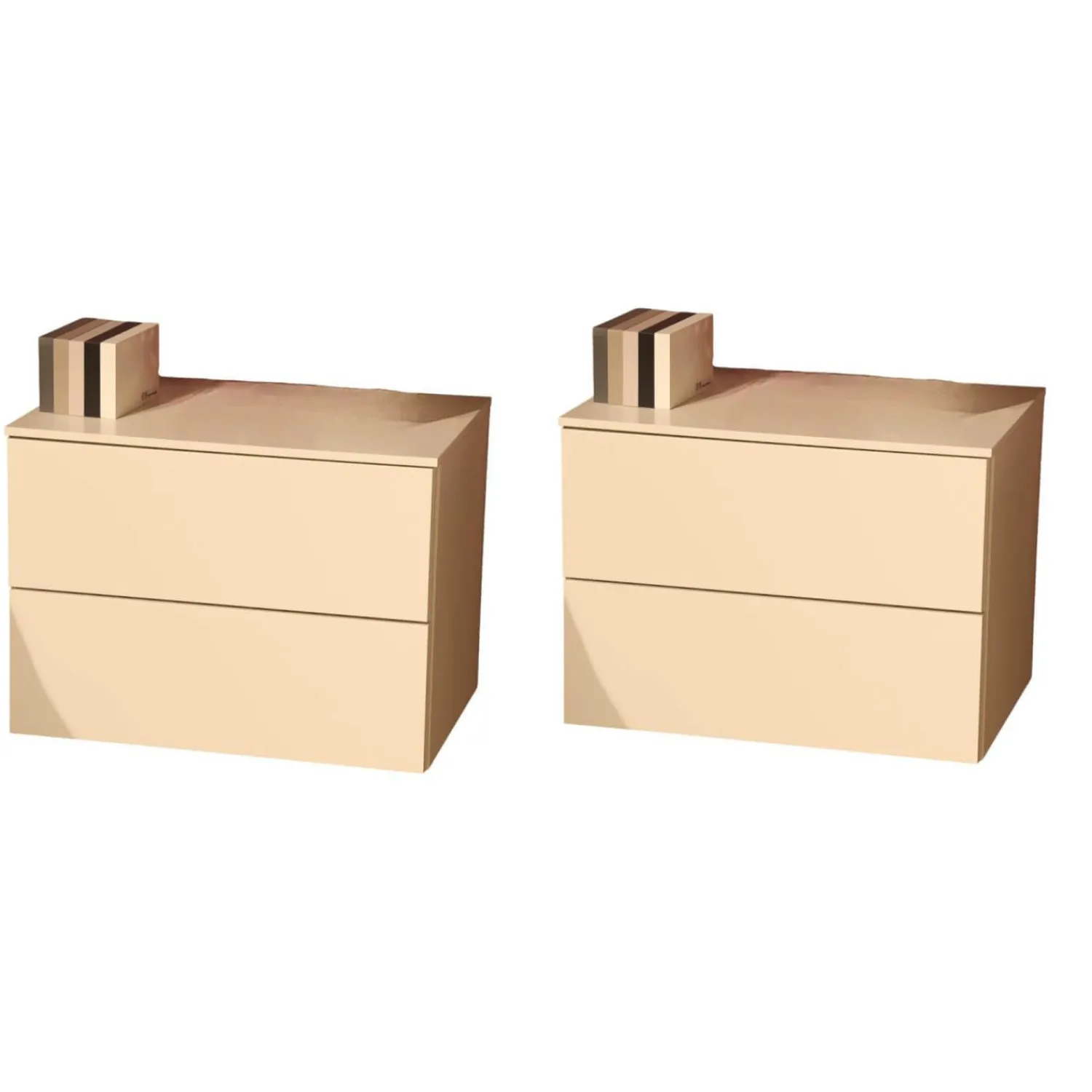 Sudbrock Nachttische|2er-Set Nachtkommode Miria Glattlack 419 Blütenweiß Zargen 023 Birke Sahara Mit Push Beschlag