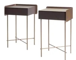 Christine Kröncke Nachttische|2er-Set Nachtkästchen Bela 39 1 Eiche Wenge Furniert Gestell Edelstahl Bronce Look Bronze Pulverbeschichtet