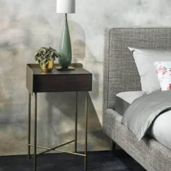 Christine Kröncke Nachttische|2er-Set Nachtkästchen Bela 39 1 Eiche Wenge Furniert Gestell Edelstahl Bronce Look Bronze Pulverbeschichtet