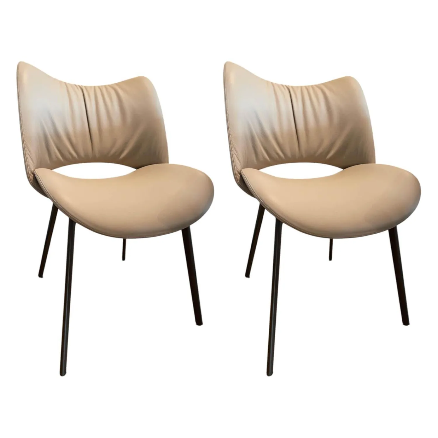 Poltrona Frau Stuhlsets|2er-Set Nice Leder 40 Cachemire Beige Füße Braun Lackiert