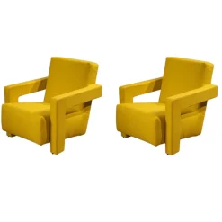 Cassina Loungemöbel|2er-Set Outdoorsessel Utrecht XL Stoff Gelb Mit Knopflochstich Gestell Stahl Mit Stoff Bezogen Gelb