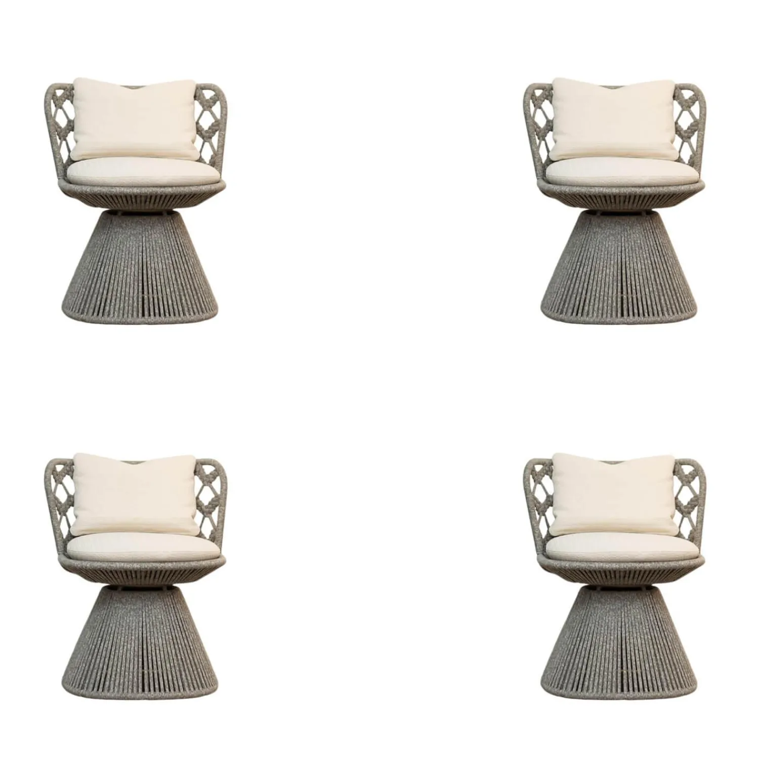 B&B Italia Gartenstühle|4er-Set Outdoorstuhl Flair Bezug Stoff Lilia Weiß Geflecht Taubengrau Gestell Tortora Lackiert