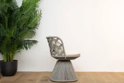 B&B Italia Gartenstühle|4er-Set Outdoorstuhl Flair Bezug Stoff Lilia Weiß Geflecht Taubengrau Gestell Tortora Lackiert