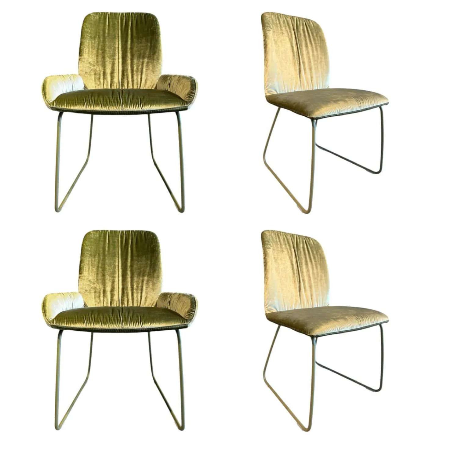 Hülsta Stuhlsets|4er-Set S1000 Stoff M273 Velours Glänzend Olivgrün RAL6013 Reed Green