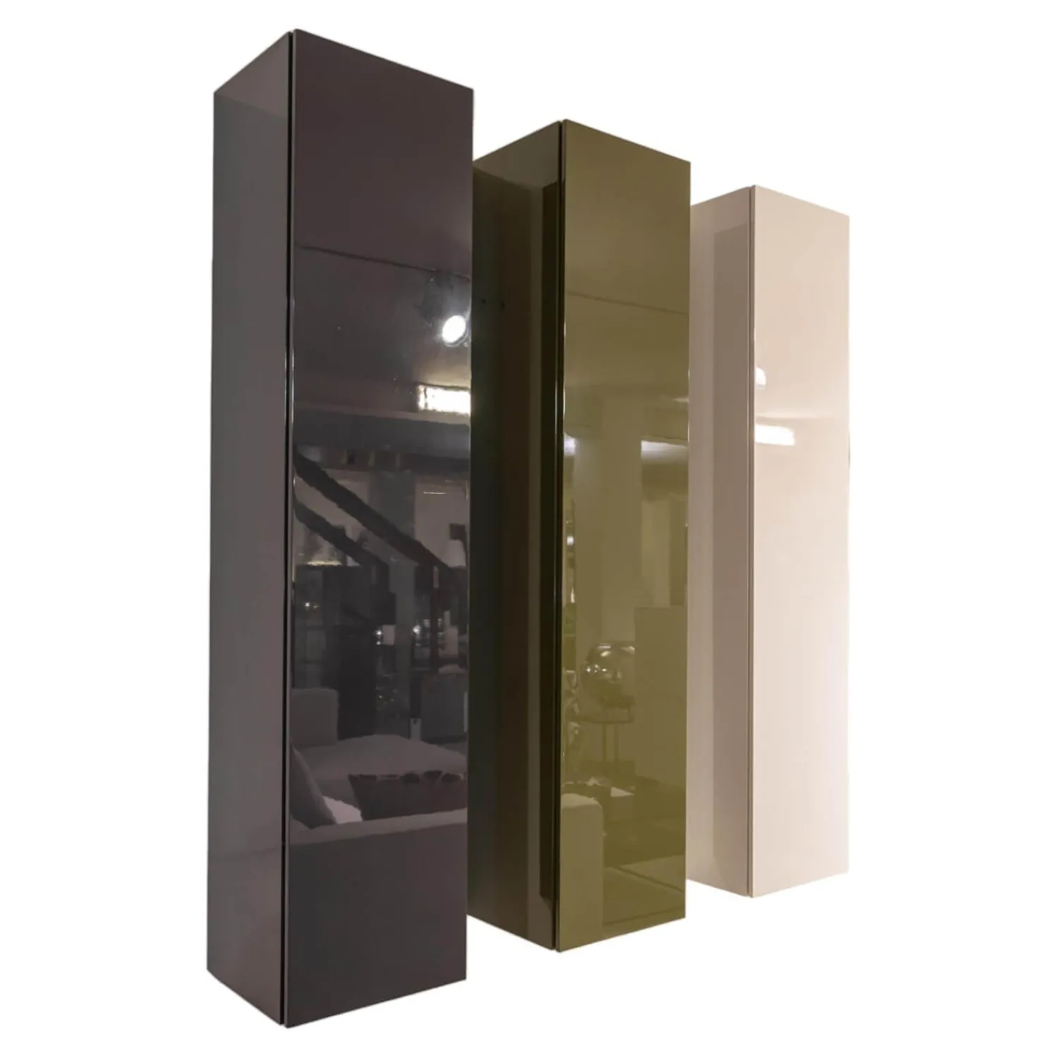 Piure Kommoden & Sideboards|3er-Set Schrank Horizon Flöte Hängend Lack Hochglanz Light Grey Forest Und Dark Grey